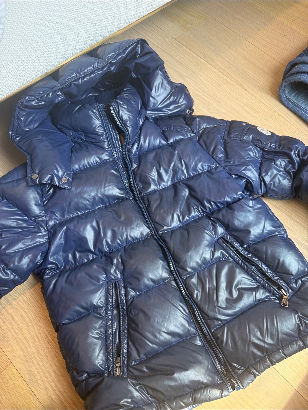 Moncler Kids Navy Blue Puffer Coat with Hood